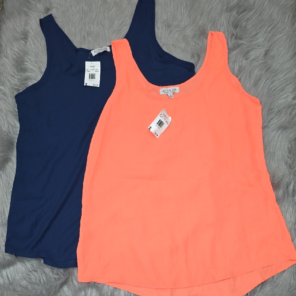 Active Basic Women's Tank Tops - Dark Blue and Bright Coral